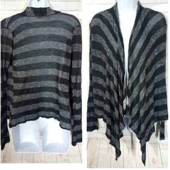 Black and Gray Striped Open Cardigan Sweater - Picture 1 of 9